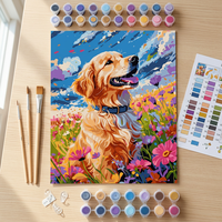 Peinture par numéros pour adultes, kit de peinture à l'huile DIY, chien dans des fleurs, toile imprimée 40x50cm, décoration murale pour la maison, écologique