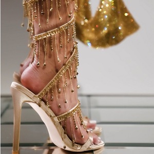 Summer New Ankle Strap Sandals Women Peep <b>Toe</b> Stiletto Rhinestone Pendant Tassel Shoes Ladies <b>Heels</b> - Product Image 2