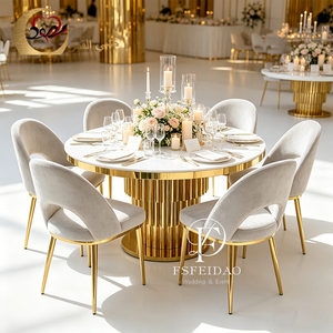ชุดโต๊ะรับประทานอาหารหรูหราสไตล์โมเดิร์นสำหรับงานเลี้ยง วัสดุสแตนเลสสีทอง เหมาะสำหรับใช้ในอพาร์ทเมนต์หรือกลางแจ้ง - Product Image 2