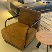 Fauteuil de salon moderne pivotant jaune NORYA avec tissu et métal pour le mobilier de salon