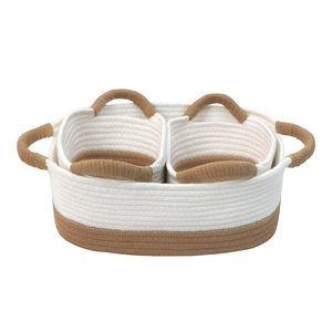 KUYUE 3-teiliger rechteckiger faltbarer Heimaufbewahrungs-Stoffkorb leicht zu transportieren kleiner Baumwollseilschalenkorb organisatorischer Gebrauch - Product Image 6