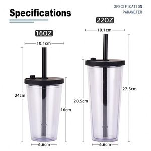 Gobelets en plastique double paroi promotionnels transfrontaliers avec couvercle et paille, bouteille d'eau transparente en plastique 16OZ, gobelet à boisson avec logo - Product Image 4