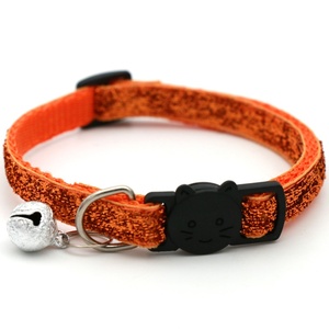 Modern Simple Cat&amp;Dog Collar with Bell Safety Buckle Glitter Velvet Face Design All Seasons - Product Image 2