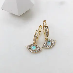 Pendientes de gota de ojo malvado de piedras preciosas de ópalo para mujer, mini aros colgantes de cz para mujer