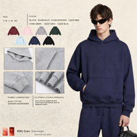 Sweat-shirt à capuche coupe ample 430G en molleton épais uni, silhouette courte, pull-over, coupe épurée, en molleton bouclé brossé
