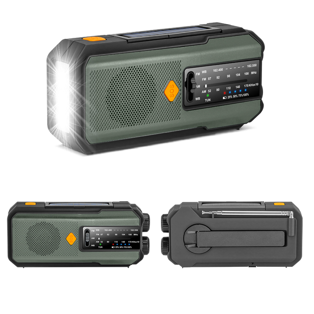 IPX3 Waterproof Portable Noaa Weather Noodradio with Am Fm wb Band Radio & Solar Emergency Hand-crank Power Bank Outdoor Radio