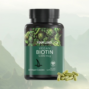 Premium Vegan Buen Precio Alta Pureza 99% Vitamina <span class=keywords><strong>H</strong></span> Queratina Ácido hialurónico Complejo Biotina Cápsulas para el cabello Uñas Salud de pestañas - Product Image 1