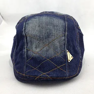 Wholesale Custom Logo Classic Vintage Denim Cotton Adjustable Ivy Cap Beret Hat For Men And Women