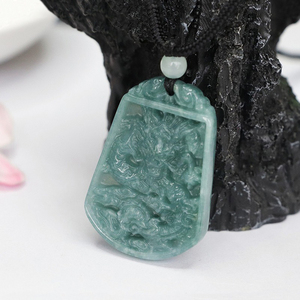 <span class=keywords><strong>Collier</strong></span> Dragon en jadéite verte véritable avec pendentif gravé avec nom personnalisé bijoux en alliage à breloque de l'année du zodiaque chinois - Product Image 4