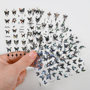 4 pz/set Laser nero bianco farfalla 3D Sticker per unghie stile scuro Nail Art cursori decalcomanie Star Design decorazione Manicure - Product Image 3