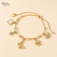 Bracelet à breloques Mylove personnalisé en laiton plaqué or avec micro-pavé de zircone cubique, motifs papillon, fleur, trèfle et chaîne trombone, pour femme, tendance