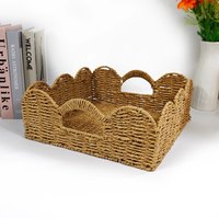 Plateau décoratif en corde de papier festonnée tissé à la main, paniers de rangement élégants