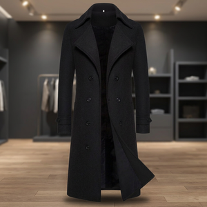 Men's 2024 Autumn Winter Double Breasted Wool Blend Trench Coat Solid Casual Slim Fit Long Jacket Fashion Clothing - Product Image 2