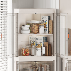 North And South Travelers Multi Layer Storage Cabinet 3 Floors Dustproof Kitchen Cabinet With Glass Door For Pantry Storage - Product Image 3