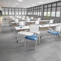 Chaise de formation et de réunion pliable en maille avec tablette d'écriture, accoudoirs rotatifs et empilables, structure métallique pour bureaux et salles de conférence