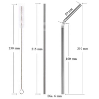 Ensemble de pailles métalliques réutilisables écologiques en acier inoxydable de 12 mm