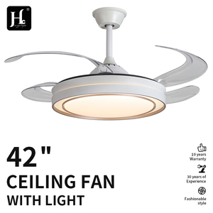 Ventilateur de plafond LED moderne de 42 pouces, rétractable, en métal, 4 pales, télécommande pour salon, chambre à coucher, mini espace tropical pour enfants - Product Image 3