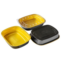 Barquette en aluminium de luxe noire et dorée de 48 oz (10 x 8 pouces) avec couvercles en PET, durable, pour desserts, plats à emporter, boîte à lunch en aluminium