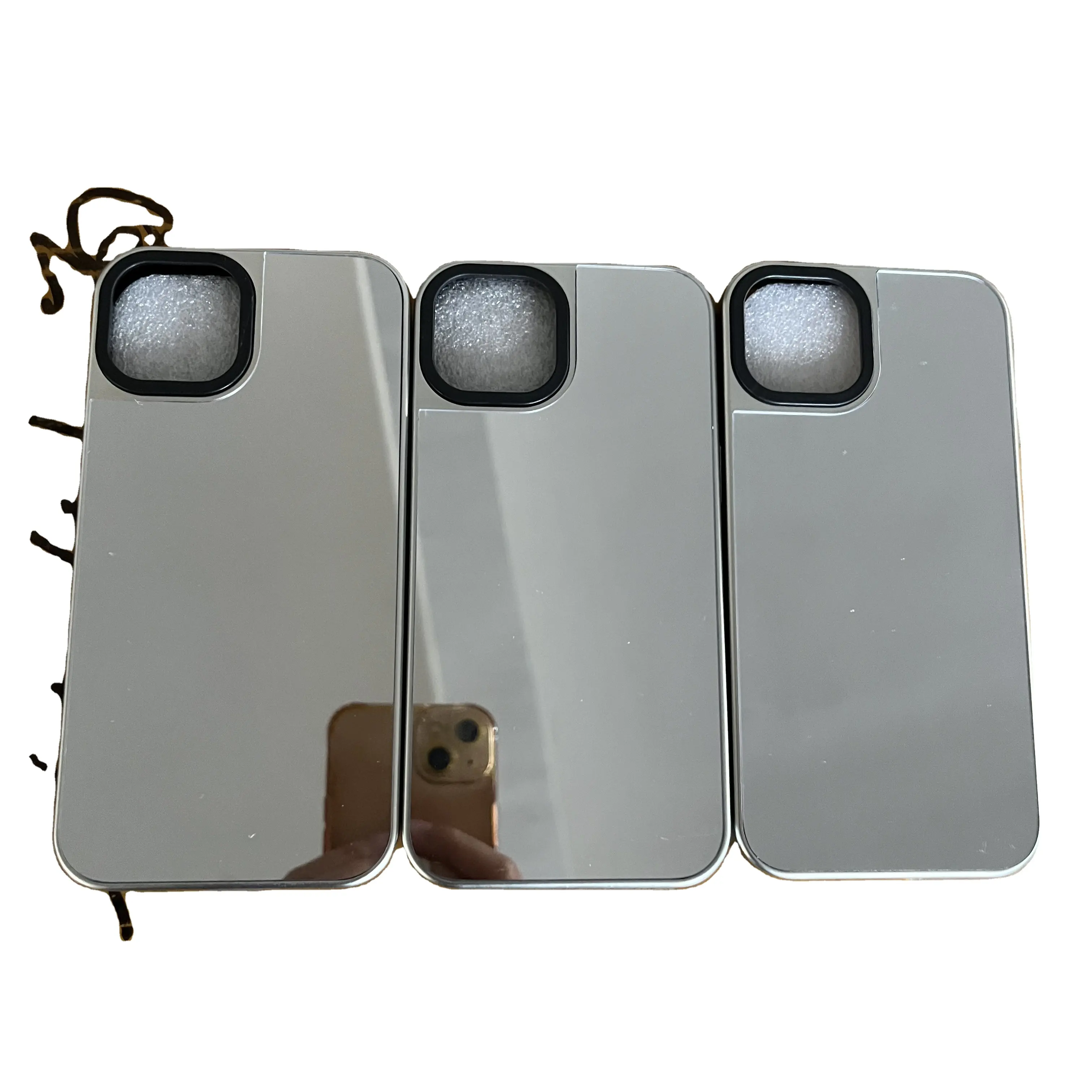 Beliebte plattierte versilberte 2-in-1-Hülle mit silbernem Spiegel DIY-Druck material Spiegel Handy hülle für Iphone 14 15 promax