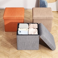 Vente en gros de tabouret de rangement pliant en tissu de lin carré pour salon pouf de rangement banc canapé chaise repose-pieds boîte d'organisation