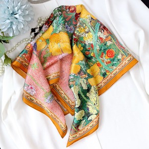 Écharpe de luxe 100% soie de mûrier pour femme, motif peinture à l'huile artistique jardin, <span class=keywords><strong>carré</strong></span> 70x70cm, <span class=keywords><strong>foulard</strong></span> en soie - Product Image 3