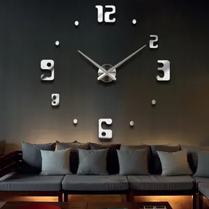 Unico nuovo arrivo moda moderna adesivo creativo EVA argento dorato numero grande grande decorativo 3D LED orologio da parete digitale fai da te