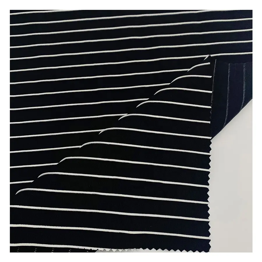 Neue schwarz weiß gestrickte Streifen strukturierte Bade bekleidung Bikini Stoff Nylon Spandex Stoff Lieferant gestreckt atmungsaktiv