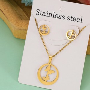 도매 14K 금도금 유니콘 스테인레스 스틸 펜던트 나비 귀걸이 세트 여성의 약혼 또는 결혼식을 위한 트렌디 한 선물 - Product Image 6