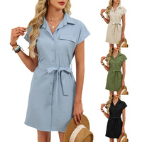 Nouvelle mode 2026, robe pour femmes, manches courtes, col rabattu, bouton, robe décontractée pour femme de ville, taille personnalisée, robes d'été