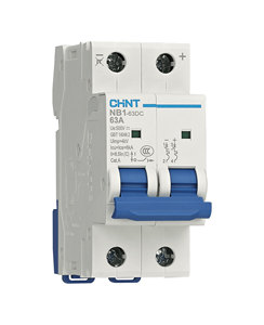 เบรกเกอร์ขนาดเล็ก <span class=keywords><strong>Chint</strong></span> <span class=keywords><strong>NB1</strong></span>-<span class=keywords><strong>63DC</strong></span> 2P 500V 4P 1000V DC MCB 10A - 63A CHNT สำหรับระบบโซลาร์เซลล์ PV  แบบสวิตช์ตัดวงจรสำหรับกล่องรวมสัญญาณ - Product Image 1