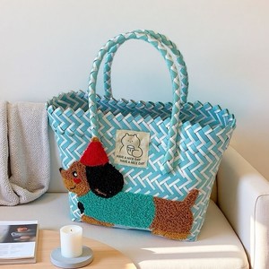 <span class=keywords><strong>Bolso</strong></span> de mano de mimbre con diseño de cachorro de dibujos animados para niños, con asa de bambú, gran capacidad, para exteriores - Product Image 4