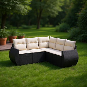 Conjunto de Sofá Modular de Jardín en Ratán Negro con Cojines de Espuma de Alta Densidad, Muebles de Exterior Impermeables, Diseño Contemporáneo - Product Image 2