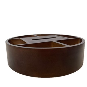 Caja de pañuelos redonda de nogal con organizador de seis compartimentos para sala de estar, mesa de centro, almacenamiento en el dormitorio - Product Image 5