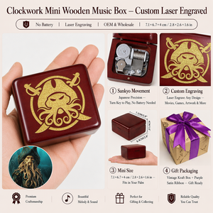 Boîte à <span class=keywords><strong>musique</strong></span> vintage en bois rouge bordeaux avec gravure personnalisée Davy Jones Pirates <span class=keywords><strong>des</strong></span> <span class=keywords><strong>Caraïbes</strong></span>, sur commande, vente en gros OEM 18 - Product Image 2
