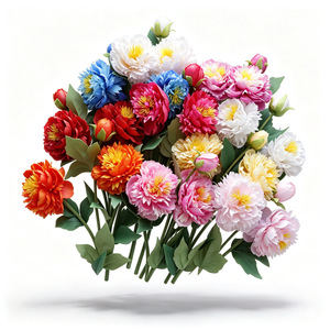 Flores de peonía artificiales de doble cabezal, de poliéster en capas, de una sola rama, para decoración de bodas, hoteles y restaurantes. - Product Image 2
