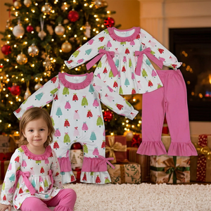 Conjuntos de Ropa Navideños para Bebé Niña, Manga Larga, Lazos, Estampado de Árbol de Navidad - Product Image 1