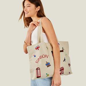 Large Capacity Canvas Shopping Shopper Bag Travel Tourist Souvenir Daily Commute Carryall <strong>Handbag</strong> Embroidered Canvas Tote Bag - Product Image 1