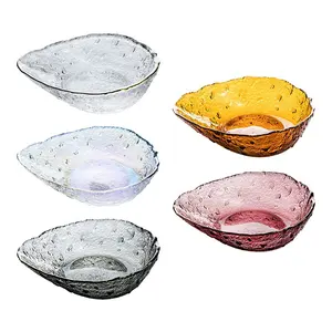 Safe Package Household Lead Free Fruit Salad Decorative Dessert Crystal Clear Glass Plate Glass Bowl For Home