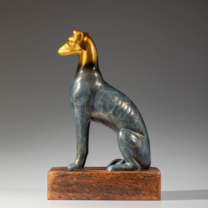 Escultura de Perro Galgo en Cobre y Oro, Adorno Artístico para Sala de Estar - Product Image 1
