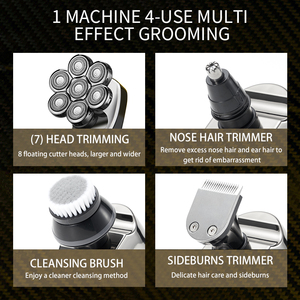 Rasoir Électrique Rotatif 7D à Trois Lames, Rechargeable USB, Étanche, Kit de Tondeuse Corps et Nez/oreilles pour Hommes Chauves, Utilisation en Camping-car - Product Image 4