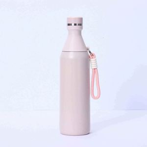 Stainless Steel Vacuum <b>Flask</b> With Pink Rope Handle Minimalist Design For Travel 500Ml Capacity Double Wall Insulated - Product Image 3