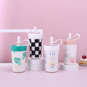 Linda botella de agua con pajita de acero inoxidable 316 taza aislada al vacío tapa a prueba de fugas - Product Image 2