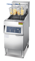 Freidora Eléctrica Comercial de 40 Litros, 220v, Tipo Americano, de Pie, con Control Totalmente Eléctrico, con Tapa y Filtración de Aceite