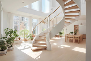 <span class=keywords><strong>Escalier</strong></span> incurvé personnalisé en usine de Shenzhen-Intérieur moderne en acier de <span class=keywords><strong>style</strong></span> spirale avec garde-corps en verre Bandes de roulement en bois - Product Image 5