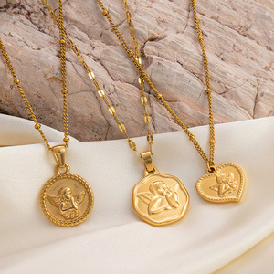 Collar con Colgante de Ángel, Chapado en Oro de 18K, Acero Inoxidable, Diseño de Corazón Redondo con Alas, Joyería de Regalo, Cadena de Moda - Product Image 1