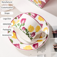 Ensemble tasse et soucoupe à café en céramique rose tulipe avec plateau 220 ml Écologique Réutilisable Sans danger pour les aliments Cadeau