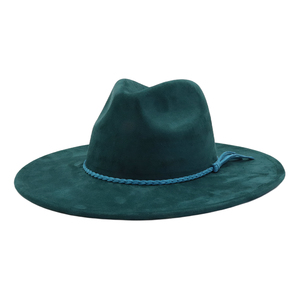 2025 nueva llegada 34 colores al por mayor de gamuza Fedora sombreros de ala ancha sombreros de vestir para mujeres corazón gota Top gorras Salvia azul marino cazador verde - Product Image 5