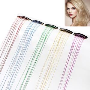 Extensions de cheveux scintillantes avec paillettes, 6 pièces, 24 pouces, logo personnalisé, faciles à clipser, pour des mèches de fête brillantes - Product Image 6