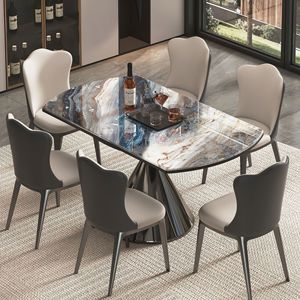 Mesa de comedor redonda de piedra microcristalina estilo italiano con rotación y extensión para uso doméstico - Product Image 4
