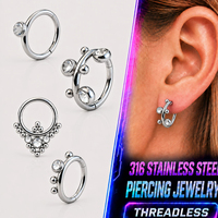 Thorrk G23 Anneau de nez articulé en titane ASTM F136 serti de zircons, pour mariage et piercing